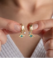 925 Ayar Gümüş Gold Çift Taşlı Göz Küpe