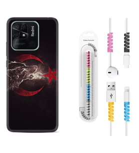 Xiaomi Poco X3 Pro M4 Pro X4 Pro C40 10C Kılıf Kablo Koruma Spiral Silikon Kurt ve Ay Yıldız 1403