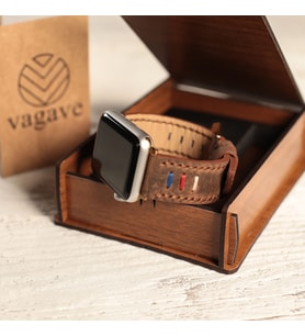 vagave Apple Watch 3 4 5 6 7  Crazy Oval Deri Kordon 42 44 45 mm Üç İpli (Kahverengi)