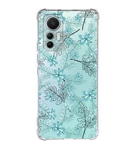 Xiaomi Mi 12 Lite Uyumlu Köşe Korumalı Antişok Kapak Floral Su Yeşili Tasarımlı Şeffaf Silikon Kılıf