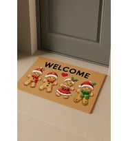 Valerine Life Noel Yılbaşı Kurabiyeleri Kırmızı Welcome Hoş Geldiniz Kapı Önü Paspası 45x70cm
