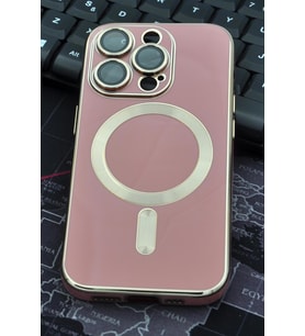 iPhone 14 Pro Uyumlu MagSafe Özellikli Lens Korumalı Lazerli Renkli Kılıf Pudra Pembe