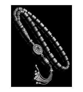 Sertifikalı Gümüş Tespih Ayyıldız Tasarım 6.5x11mm 50Gr Kapsül Kesim (Siyah)