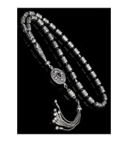 Sertifikalı Gümüş Tespih Ayyıldız Tasarım 6.5x11mm 50Gr Kapsül Kesim (Siyah)