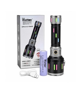 Watton WT-728 80W Işık Gücü 20.000 Lümen Şarjlı Göstergeli El Feneri