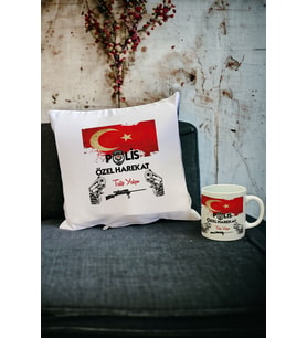 Polis Özel Harekat Kupa Bardak ve Yastık Set 002 (Beyaz)