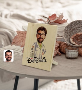 BK Gift Kişiye Özel İsimli Erkek Göz Doktoru Karikatürlü Dekoratif Ahşap Çerçeve Model 1