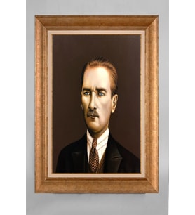 EV İŞYERİ OFİS İÇİN ALTIN ÇERÇEVELİ PASPARTULU ATATÜRK TABLO S75