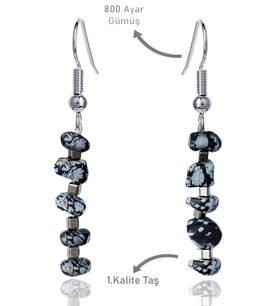 Sertifikalı Kırık Taşlı Model Karlı Obsidyen Taşı Küpe (Siyah)