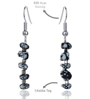 Sertifikalı Kırık Taşlı Model Karlı Obsidyen Taşı Küpe (Siyah)