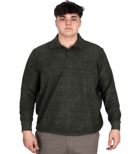 Mode XL Büyük Beden Erkek Polo Yaka Sweatshirt Baskılı Selanik U24440 Haki