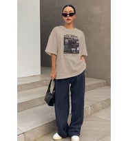 Unisex KeepGoing Baskılı Tasarım Tshirt (Bej)