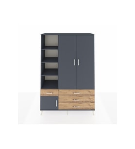 Hyperion Dolap 5 Raflı 4 Çekmeceli Tek Askılı 132x44x195 Antrasit-Antrasit/Çam