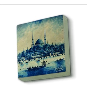 Eminönü Yeni Camii (Fantastik Çizim) Baskılı Doğaltaş  Magnet(KRT-042)Buzdolabı Süsü