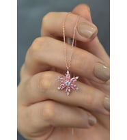 925 Ayar Gümüş Pembe Taşlı Kamelya Çiçeği Kadın Kolye