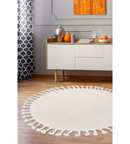 Dijidekor Peluş Halı Açık Vizon Cool Saçaklı Yuvarlak Kesme Post Yolluk Kilim Salon Halısı Modeli