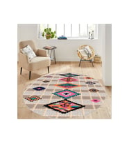Eliana Home Baskılı, Yıkanabilir Kaymaz Taban Yuvarlak Halı LNA7112 120x120 cm (Bej)