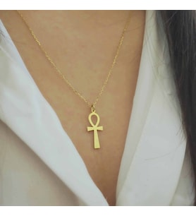 Altın Kaplama Ankh (Nil'in Anahtarı) Gümüş Kolye