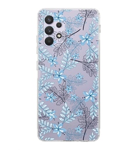 Samsung Galaxy A23  Kamera Korumalı  Kapak Floral Mavi Tasarımlı  Şeffaf Kılıf