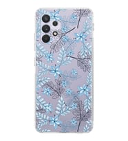 Samsung Galaxy A23  Kamera Korumalı  Kapak Floral Mavi Tasarımlı  Şeffaf Kılıf