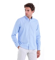 Hatemoğlu A. Mavi Comfort Fit Uzun Kol Düz Oxford Pamuklu Casual Gömlek (MAVI-BEYAZ)