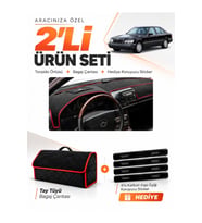 e-biz MERCEDES W140 (1991-1998) Uyumlu Torpido Örtüsü + Tay Tüyü Çanta - Siyah-Kırmızı - MB018