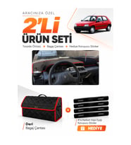 e-biz RENAULT CLIO 1 (1990-1998) Uyumlu Torpido Örtüsü + Deri Bagaj Çantası - Siyah-Kırmızı - RE006