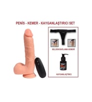 21 cm Belden Bağlamalı Titreşimli Realistik Dildo Penis Set