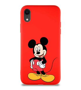 Apple iPhone XR Soft Premier Kapak Mickey Mouse-E Tasarımlı Silikon Kılıf - Kırmızı (Şeffaf)