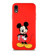 Apple iPhone XR Soft Premier Kapak Mickey Mouse-E Tasarımlı Silikon Kılıf - Kırmızı (Şeffaf)