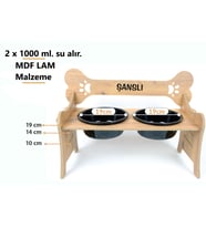 Özel İsimli Seramik Kaseli Kademeli Orta/BÜYÜK IRK Köpek Mama ve Su Kabı Stantı (Siyah)