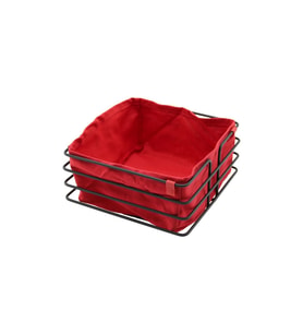 Kare Siyah Metal Kırmızı Bezli Ekmek Sepeti 20x21cm Derinlik 10.5cm