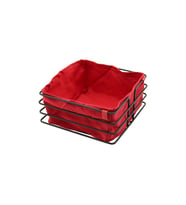 Kare Siyah Metal Kırmızı Bezli Ekmek Sepeti 20x21cm Derinlik 10.5cm