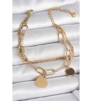 316L Çelik Gold Renk 2'Li Zincir Model Sallantı Kalp Figür Kadın Bileklik - TJ-BB6953