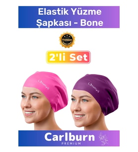 Premium Su Geçirmez Sızdırmaz Renkli Silikon Yüzücü Havuz Deniz Bone Elastik Yüzme Şapkası 2'li Set