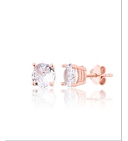 925 ayar Gümüş Pirlanta Montürlü Zirkon Taşli Tektaş küpe-6mm (Rose)