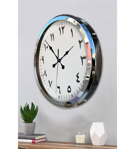 Arapça Rakamlı Krom 52 Cm Metal Duvar Saati (Standart)