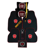 Fiat Uyumlu Nakış İşlemeli Oto Paspas & Siyah 2'li Boyun Yastığı & Sarı Aksesuar Seti