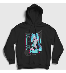 Presmono Unisex Siyah Poster Hatsune Miku Anime Kapüşonlu Sweatshirt 539697tt