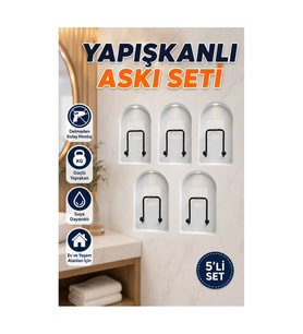 5’li Yapışkanlı Duvar Askısı – Çok Amaçlı Askılık Seti