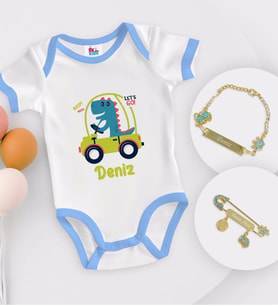 BK Kids Kişiye Özel İsimli Mavi Bebek Body Zıbın Erkek Bebek Künyesi ve İğnesi Hediye Seti-34