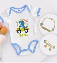 BK Kids Kişiye Özel İsimli Mavi Bebek Body Zıbın Erkek Bebek Künyesi ve İğnesi Hediye Seti-34