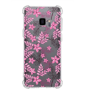 Samsung Galaxy S9  Köşe Korumalı Antişok Kapak Floral Pembe Tasarımlı Şeffaf  Kılıf