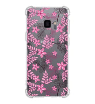 Samsung Galaxy S9  Köşe Korumalı Antişok Kapak Floral Pembe Tasarımlı Şeffaf  Kılıf
