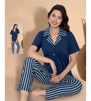 Boyraz Kadın Milan Boydan Düğmeli Kısa Kol İnce Pijama Takımı 11036 - 1 Adet (Lacivert)