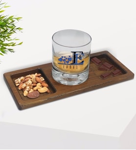 BK Gift Kişiye Özel Harfli Viski Bardağı ve Doğal Masif Ahşap Dikdörtgen Sunum Tabağı Çerezlik Hediye Seti-2