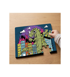 Şehirde Dev Dinozor Tasarımlı 24 Parça Ahşap Çocuk Puzzle MPK0848