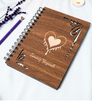 Kişiye Özel Kalp Desenli Ahşap Kapaklı Defter - Ajanda - İsme Özel - A5 60 Yaprak (120 SAYFA) Hediyelik (Gümüş)