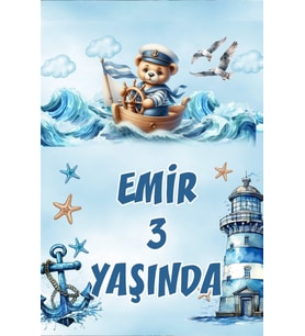 Denizci Ayıcık Temalı Doğum Günü Afişi -4 35X50 cm