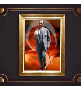 Altın Varaklı Çerçeveli Paspartulu Atatürk Tablo z5032 (Gold)